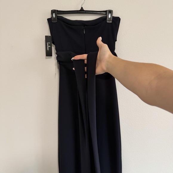 Lulus Own the Night Strapless Maxi Dress Womens Small Navy Blue Bridesmaid Slit - Picture 8 of 11